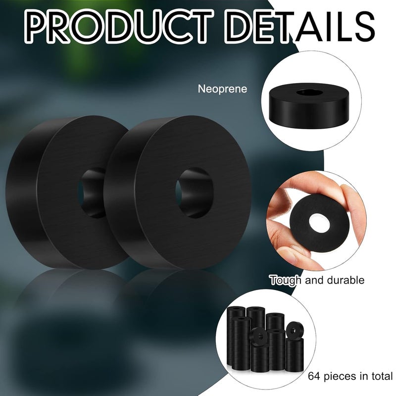 Fabbay Multi Purpose Rubber Spacer 1 OD x 3/8 ID x 1/2 Inch Thickness Black Round Rubber Washers Anti Vibration Bushings Spacers Washers for Home and Car Accessories(64 Pcs) - Image 3